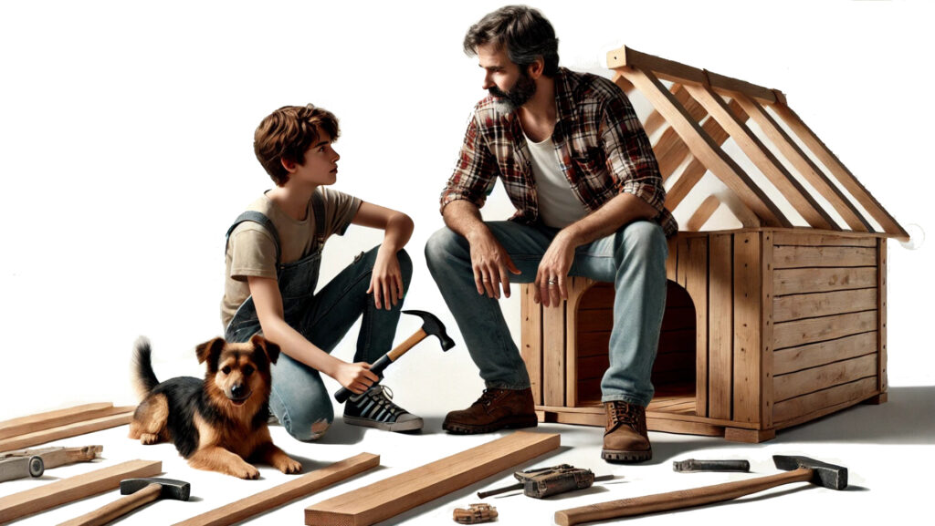 Father teaching son life skills.